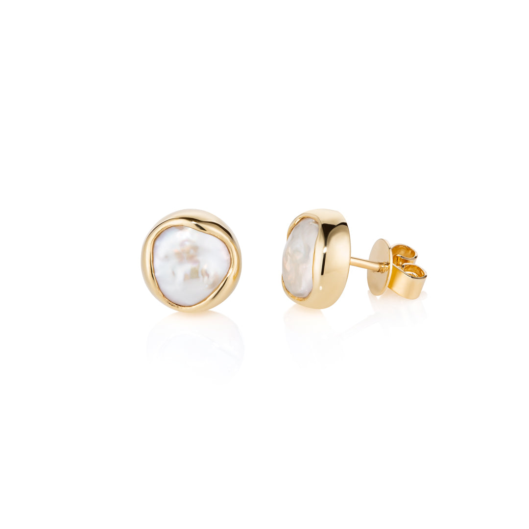 Freshwater Button Pearl Stud Earrings
